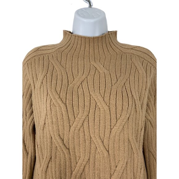 Romeo & Juliet Couture Women's Tan Cable Knit Mock Neck Sweater Size Medium - Picture 2 of 10